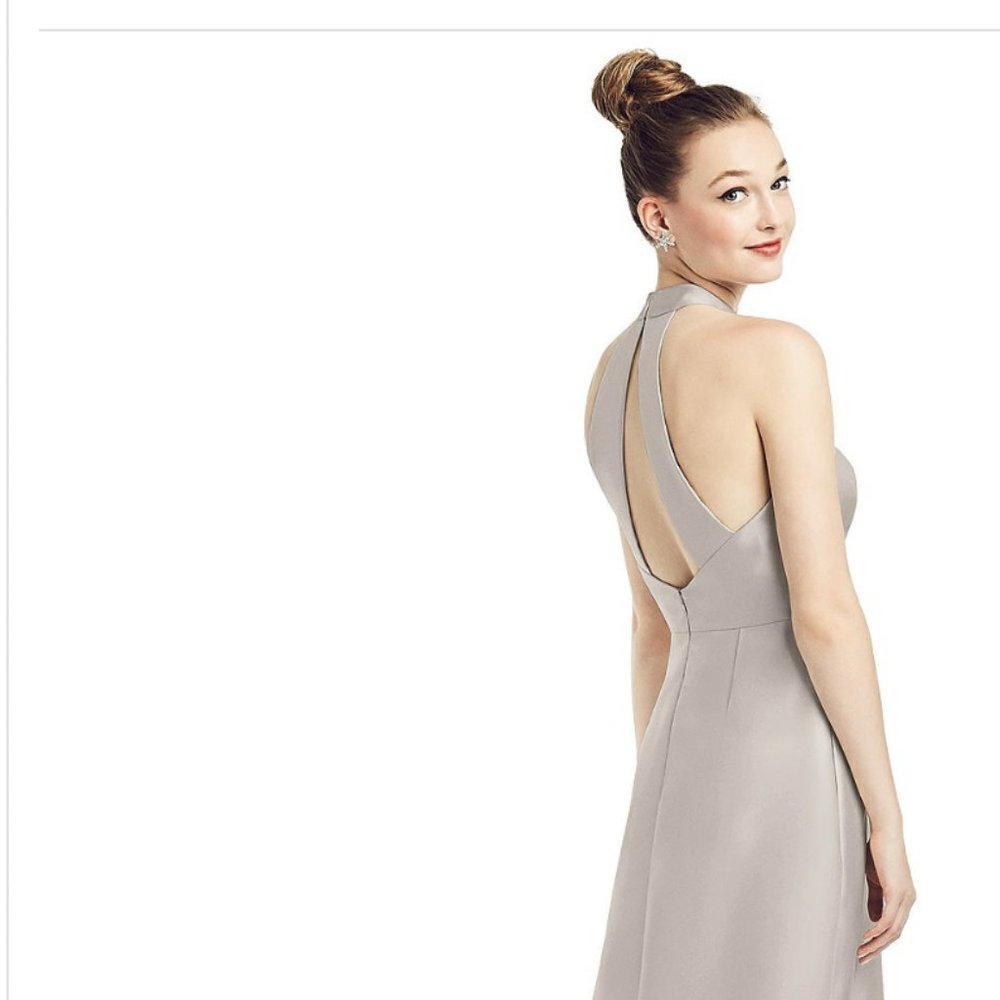Dessy Group Bridesmaid / Maid of Honor Dress Satin Twill Taupe Size 12 - Picture 7 of 8